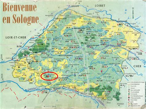 Carte de la Sologne avec Orléans et Vierzon