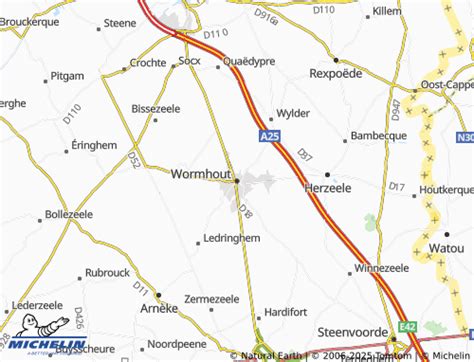 Carte des environs de Wormhout avec des points d'intérêt religieux