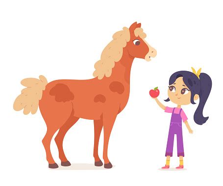 Enfant donnant une pomme à un poney