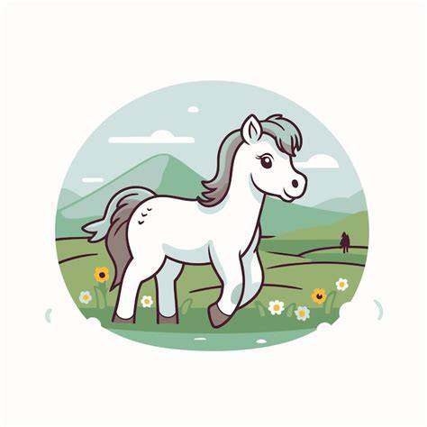 Illustration d'un petit cheval dans un pré