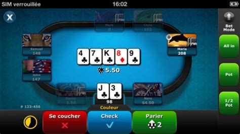 Interface de l'application mobile PMU Poker