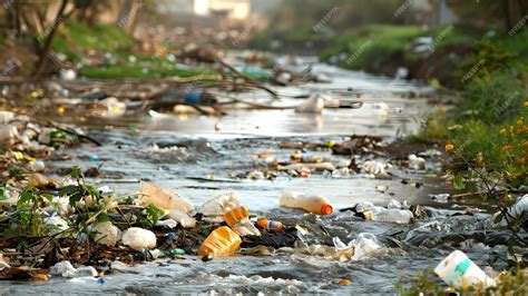 Pollution plastique dans une rivière