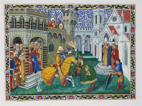 Illustration médiévale représentant Arthur et sa cour