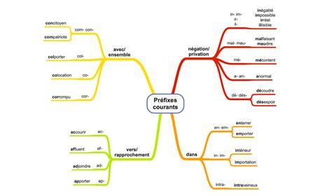 Illustration d'une arborescence de mots avec des branches représentant préfixes et suffixes