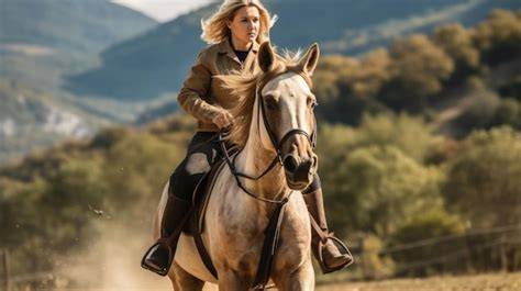 Une jeune femme montant un cheval avec assurance