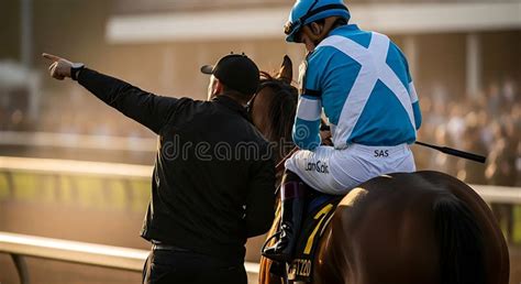 Entraîneur de chevaux donnant des instructions à un jockey