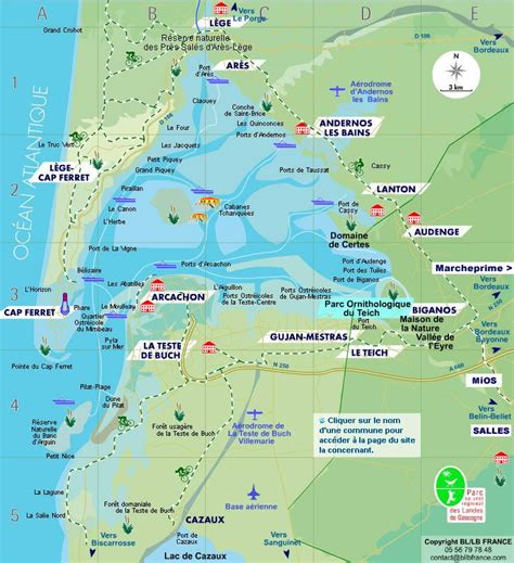 Carte de la région du Bassin d'Arcachon, mettant en évidence la localisation de l'Hippodrome de la Teste