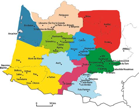 Carte de France mettant en évidence la région du sud-ouest