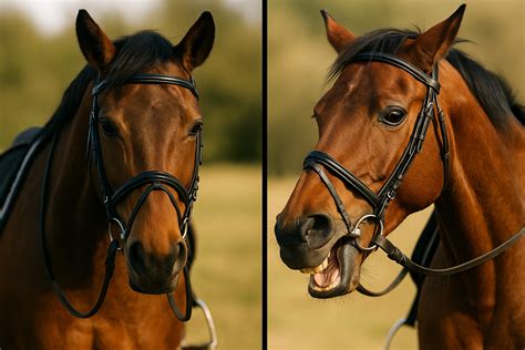 Détail d'un mors dans la bouche d'un cheval