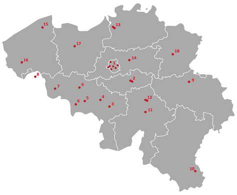 carte de la Belgique avec des points marqués pour les communes du commerce équitable