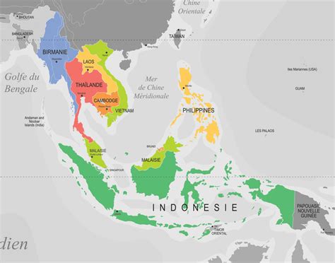 Carte de l'Asie du Sud-Est montrant les bassins du Mékong et du Chao Phraya
