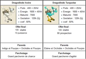 Schéma illustrant les bonus potentiels de différentes races de dragodindes