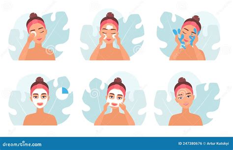 Visuel illustrant différentes étapes d'un soin du visage