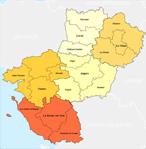 Carte de France avec les régions Pays de la Loire et Centre Val de Loire mises en évidence