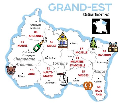 Carte de France avec une zone du Grand Est mise en évidence
