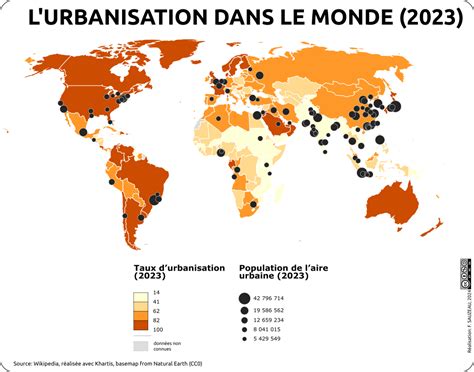 Carte du taux d'urbanisation par pays