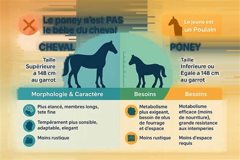 Schéma comparatif de la taille d'un poney et d'un cheval