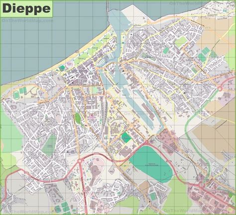 Carte de Dieppe montrant la zone de l'hippodrome et les axes routiers principaux