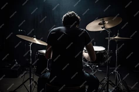 Jeune homme jouant de la batterie dans un groupe de rock