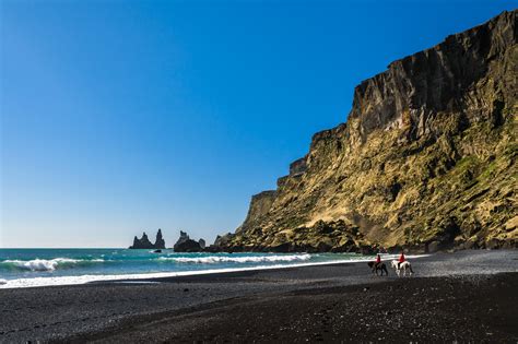 Cheval islandais sur une plage de sable noir