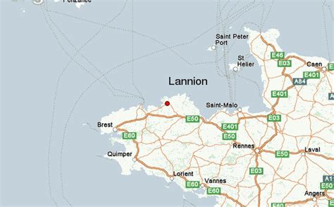 Carte de la région de Lannion montrant le littoral et les chemins de randonnée