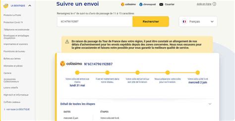 Capture d'écran d'une page de suivi Colissimo sur un smartphone