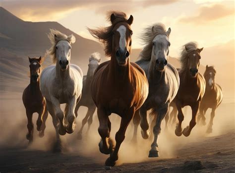 Cheval au galop dans un paysage désertique