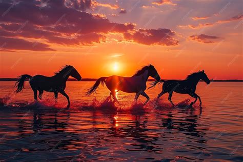 Cavalier et cheval galopant sur une plage au coucher du soleil