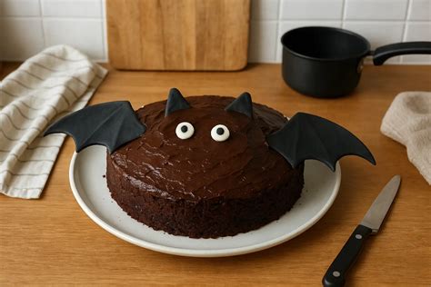 Gâteau d'Halloween décoré de chauve-souris et citrouilles en pâte à sucre