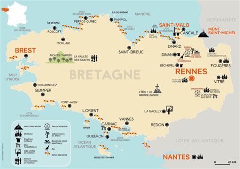 Carte de la région Bretagne montrant Rennes et Saint-Malo