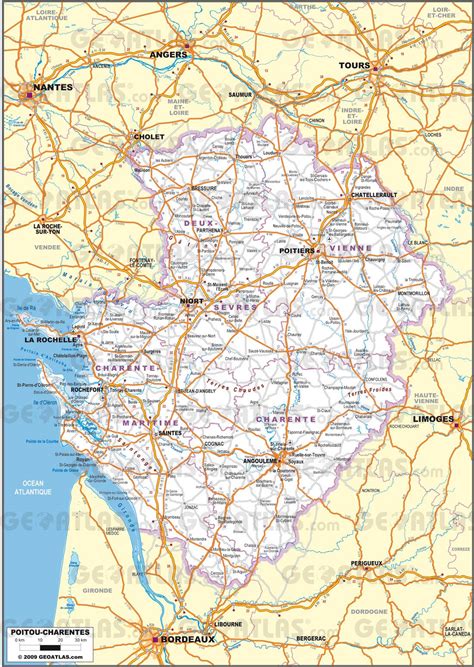 Carte de la région Poitou-Charentes avec Dampierre sur Boutonne mis en évidence
