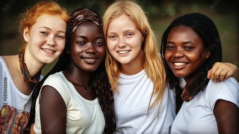 Un groupe de jeunes filles discutant avec un cheval