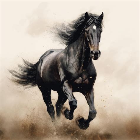 Cheval noir avec une étoile blanche sur le front et des balzanes