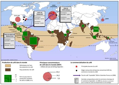 Carte des pays producteurs de café et de cacao en commerce équitable