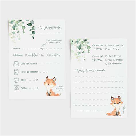 Illustrations de cartes pronostic naissance avec un renard