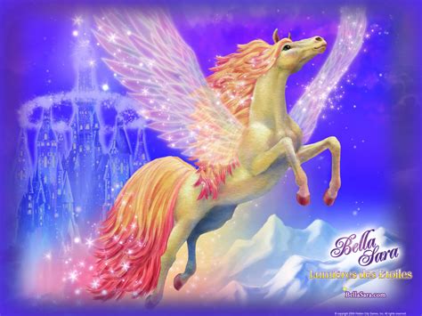 Illustration d'un cheval magique Bella Sara s'ébattant dans un champ fleuri