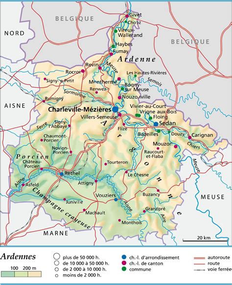 Carte des Ardennes avec des points marquant les lieux de compétitions