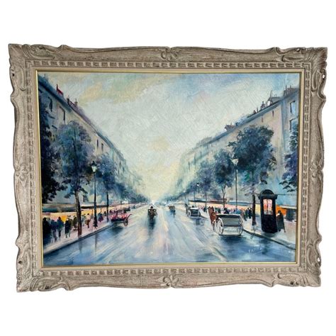 Peinture impressionniste d'une rue parisienne avec des calèches