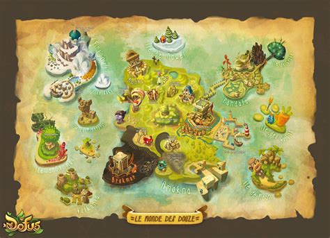 Carte du monde de Dofus montrant les zones de capture des dragodindes