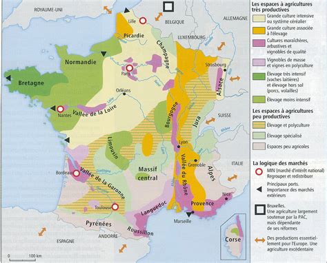 Carte montrant différentes zones agricoles et les routes d'accès