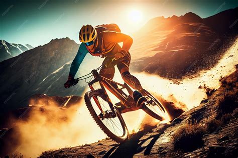 Photo d'un VTTiste en action sur un sentier technique