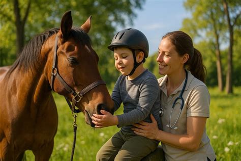 Cheval et thérapeute en séance d'équithérapie